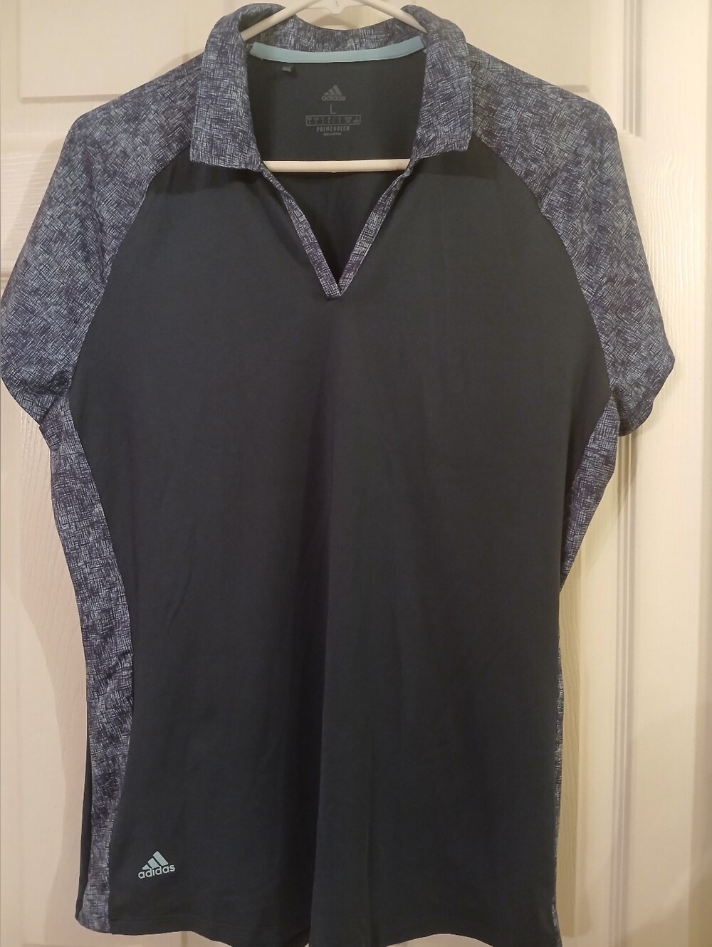 Adidas Ultimate365 Heathered V-Neck Golf Polo Shirt – Dark Grey/Blue (Size L) - Picture 4 of 6